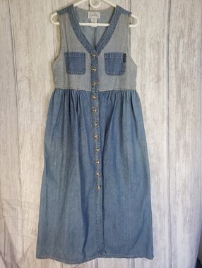 Vintage True Blue sleeveless midi dress Blue denim 90s Cottagecore Medium